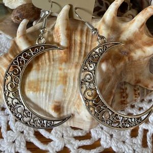 Earrings, Moon 🌙 Silver, 1.75” L, NWOT